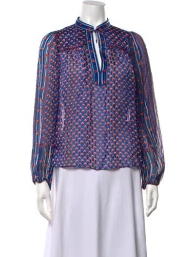 Pre-owned Ulla Johnson Silk Floral Print Blouse In Blue