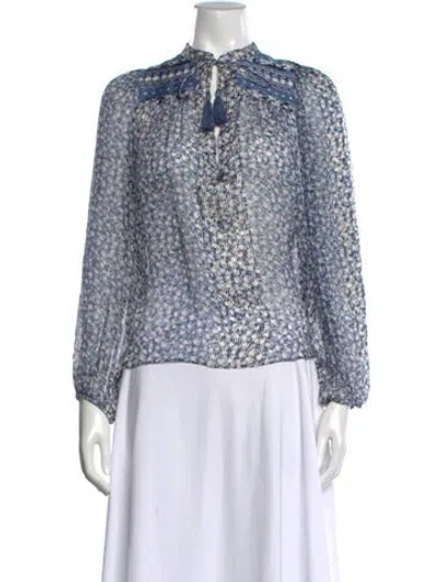 Pre-owned Ulla Johnson Silk Floral Print Blouse In Blue/gold