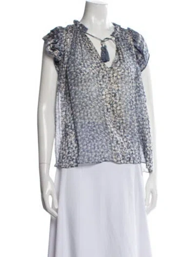 Pre-owned Ulla Johnson Silk Floral Print Blouse In Blue/metallic
