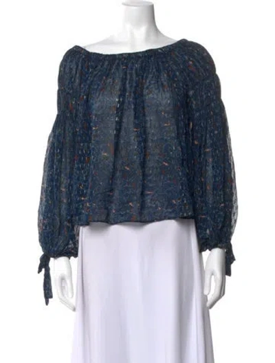 Pre-owned Ulla Johnson Silk Floral Print Blouse In Blue/metallic