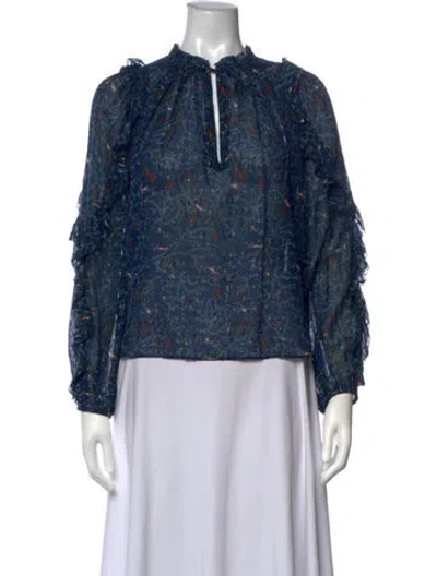 Pre-owned Ulla Johnson Silk Floral Print Blouse In Blue/metallic