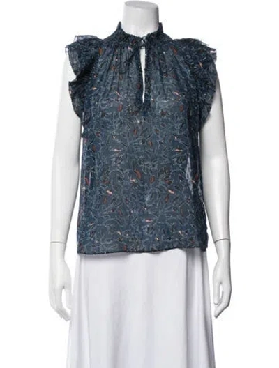 Pre-owned Ulla Johnson Silk Floral Print Blouse In Blue/white