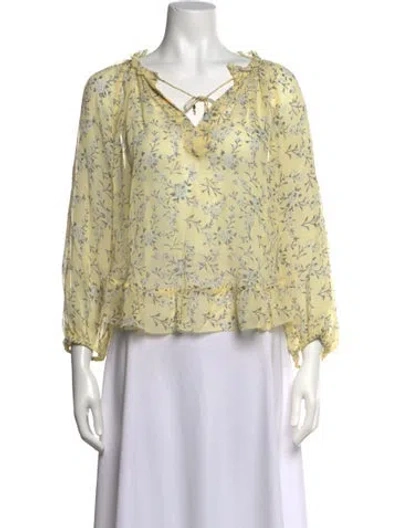 Pre-owned Ulla Johnson Silk Floral Print Blouse In Blue/yellow