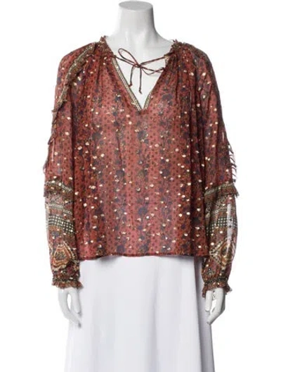 Pre-owned Ulla Johnson Silk Floral Print Blouse In Brown