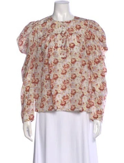 Pre-owned Ulla Johnson Silk Floral Print Blouse In Brown
