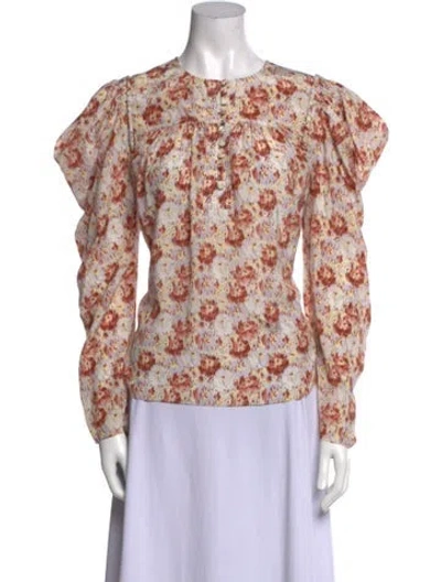 Pre-owned Ulla Johnson Silk Floral Print Blouse In Brown