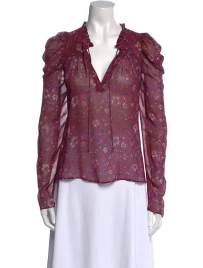 Pre-owned Ulla Johnson Silk Floral Print Blouse In Brown