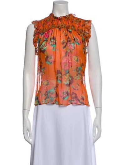 Pre-owned Ulla Johnson Silk Floral Print Blouse In Brown