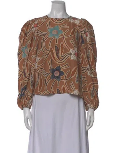 Pre-owned Ulla Johnson Silk Floral Print Blouse In Brown