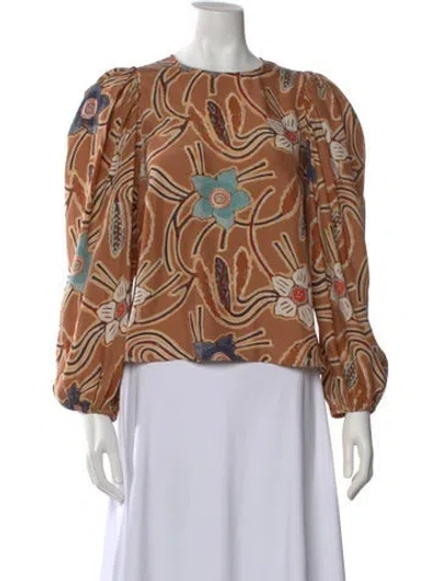 Pre-owned Ulla Johnson Silk Floral Print Blouse In Brown