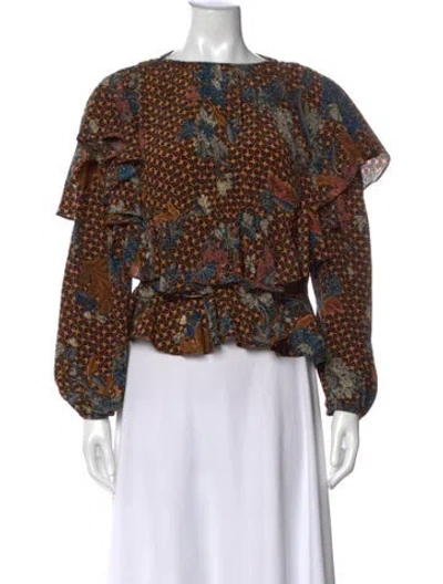 Pre-owned Ulla Johnson Silk Floral Print Blouse In Brown