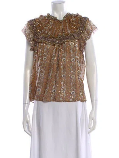 Pre-owned Ulla Johnson Silk Floral Print Blouse In Brown