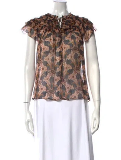Pre-owned Ulla Johnson Silk Floral Print Blouse In Brown