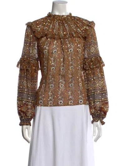 Pre-owned Ulla Johnson Silk Floral Print Blouse In Brown