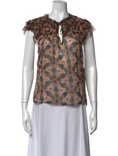 Pre-owned Ulla Johnson Silk Floral Print Blouse In Brown