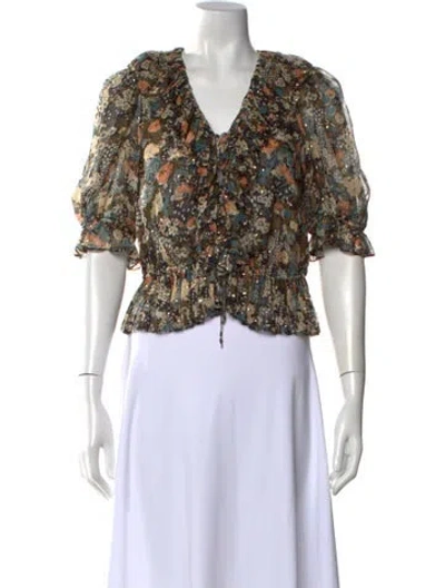 Pre-owned Ulla Johnson Silk Floral Print Blouse In Brown