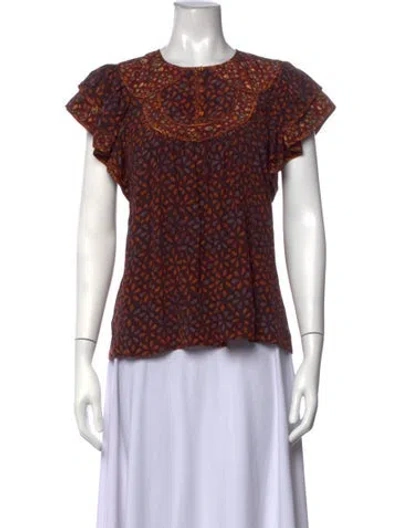 Pre-owned Ulla Johnson Silk Floral Print Blouse In Brown