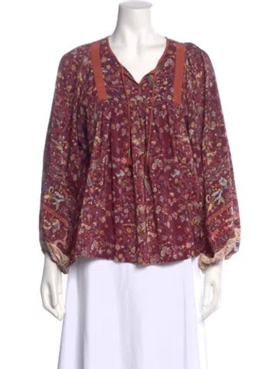 Pre-owned Ulla Johnson Silk Floral Print Blouse In Burgundy