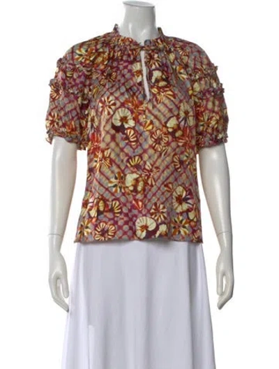 Pre-owned Ulla Johnson Silk Floral Print Blouse In Burgundy