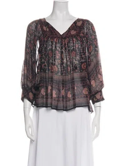 Pre-owned Ulla Johnson Silk Floral Print Blouse In Burgundy