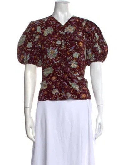 Pre-owned Ulla Johnson Silk Floral Print Blouse In Burgundy