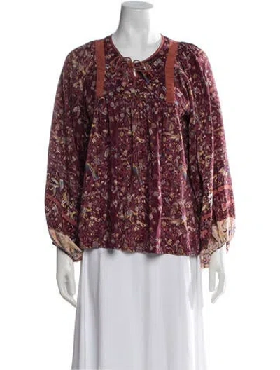 Pre-owned Ulla Johnson Silk Floral Print Blouse In Burgundy