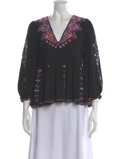 Pre-owned Ulla Johnson Silk Floral Print Blouse In Gray