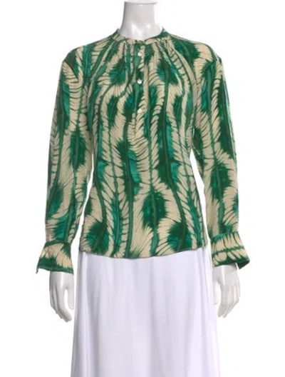 Pre-owned Ulla Johnson Silk Floral Print Blouse In Green