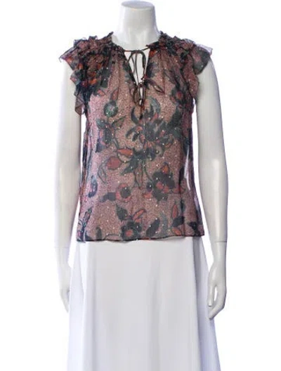 Pre-owned Ulla Johnson Silk Floral Print Blouse In Green