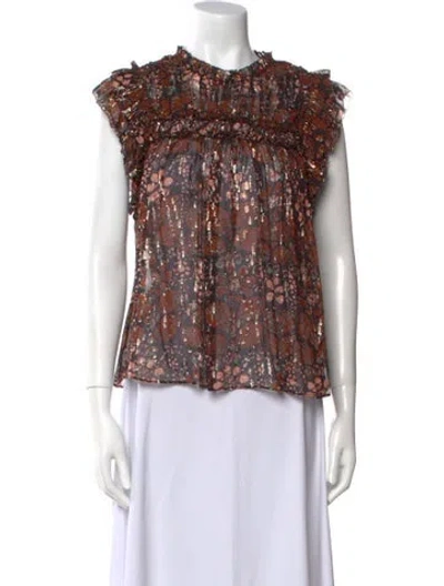 Pre-owned Ulla Johnson Silk Floral Print Blouse In Green