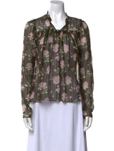 Pre-owned Ulla Johnson Silk Floral Print Blouse In Green
