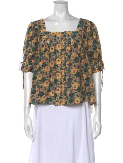 Pre-owned Ulla Johnson Silk Floral Print Blouse In Green