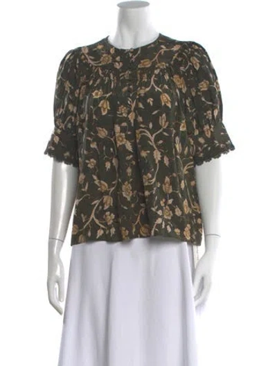 Pre-owned Ulla Johnson Silk Floral Print Blouse In Green