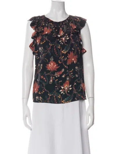 Pre-owned Ulla Johnson Silk Floral Print Blouse In Green