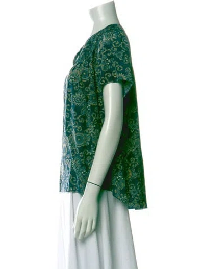 Pre-owned Ulla Johnson Silk Floral Print Blouse In Green