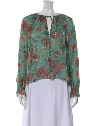 Pre-owned Ulla Johnson Silk Floral Print Blouse In Green