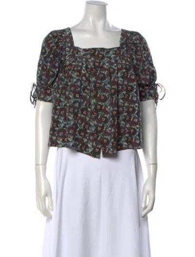 Pre-owned Ulla Johnson Silk Floral Print Blouse In Green
