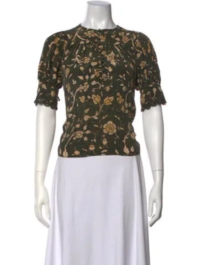 Pre-owned Ulla Johnson Silk Floral Print Blouse In Green