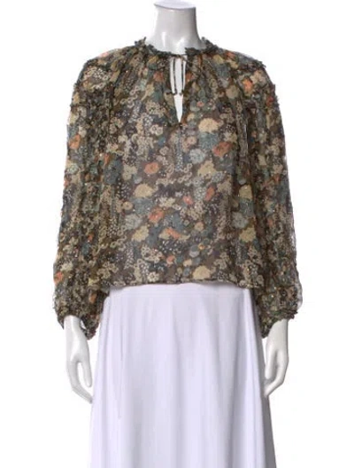 Pre-owned Ulla Johnson Silk Floral Print Blouse In Green