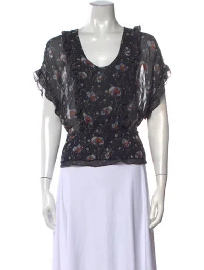 Pre-owned Ulla Johnson Silk Floral Print Blouse In Grey