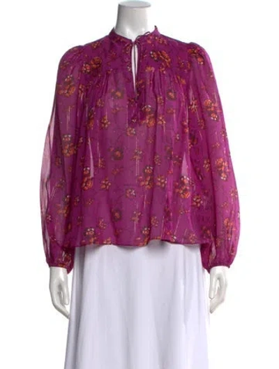 Pre-owned Ulla Johnson Silk Floral Print Blouse In Metallic/purple