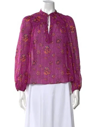Pre-owned Ulla Johnson Silk Floral Print Blouse In Metallic/purple