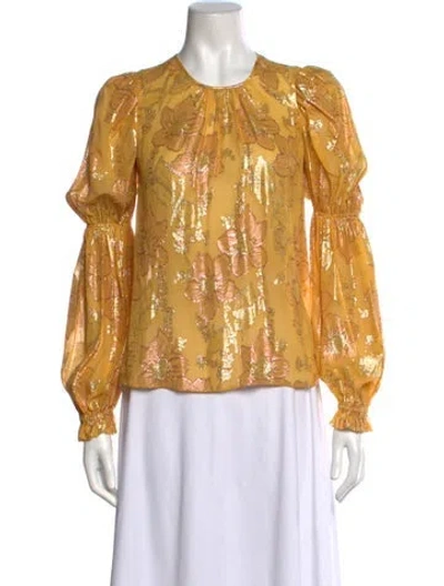 Pre-owned Ulla Johnson Silk Floral Print Blouse In Metallic/yellow