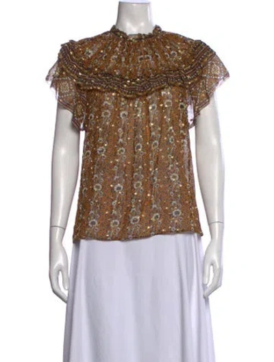 Pre-owned Ulla Johnson Silk Floral Print Blouse In Metallic/yellow