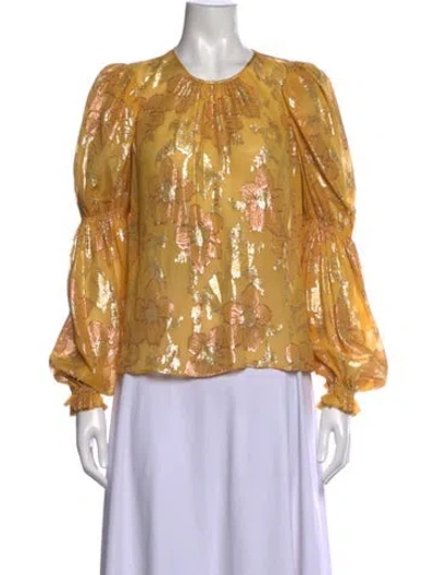 Pre-owned Ulla Johnson Silk Floral Print Blouse In Metallic/yellow