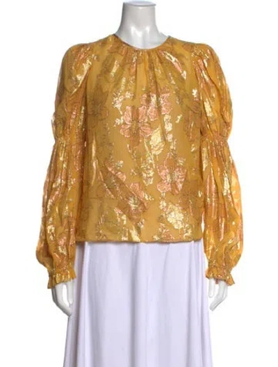 Pre-owned Ulla Johnson Silk Floral Print Blouse In Metallic/yellow