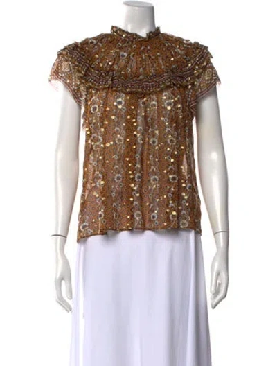 Pre-owned Ulla Johnson Silk Floral Print Blouse In Metallic/yellow