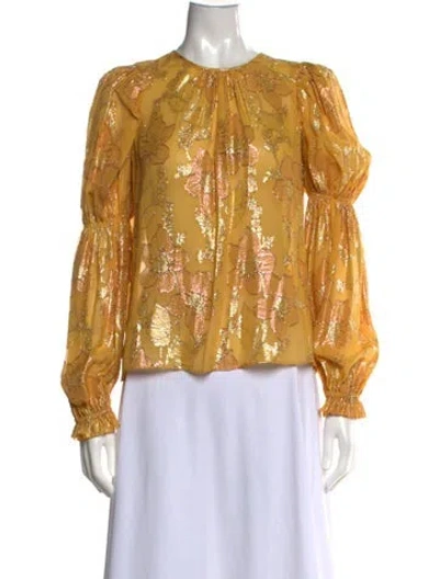 Pre-owned Ulla Johnson Silk Floral Print Blouse In Metallic/yellow