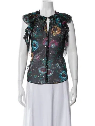 Pre-owned Ulla Johnson Silk Floral Print Blouse In Multi
