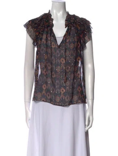 Pre-owned Ulla Johnson Silk Floral Print Blouse In Multi